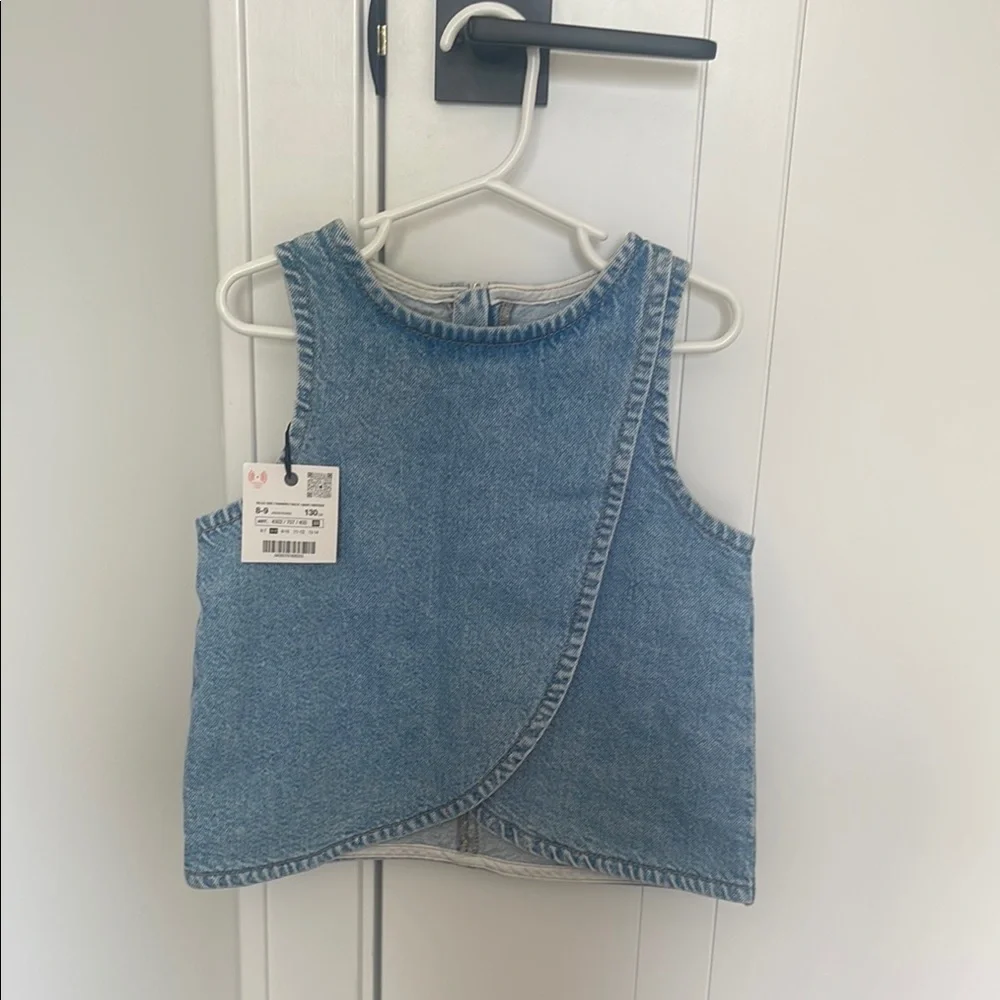 Zara Blue Denim Vest Asymmetrical Frayed Edges - Picture 1 of 2